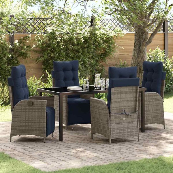vidaXL Garten Essgruppe mit Kissen 5 pcs Grau und Schwarz Rattan 3380585