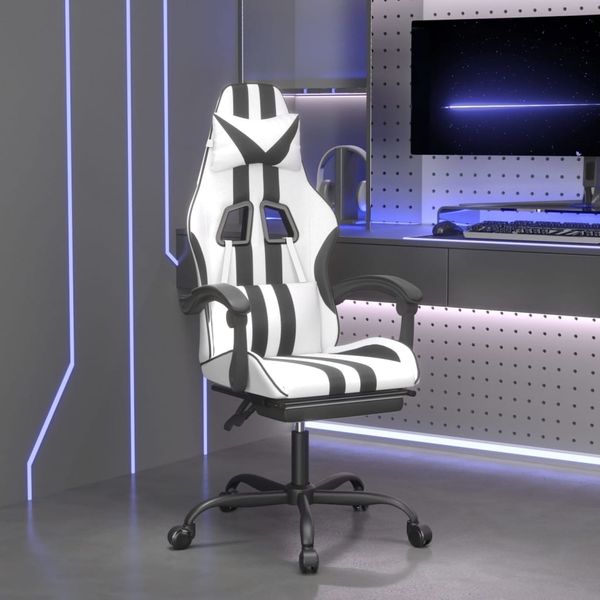 vidaXL Gaming-Stuhl mit Fußstütze Weiß und Schwarz Kunstleder [3143840]