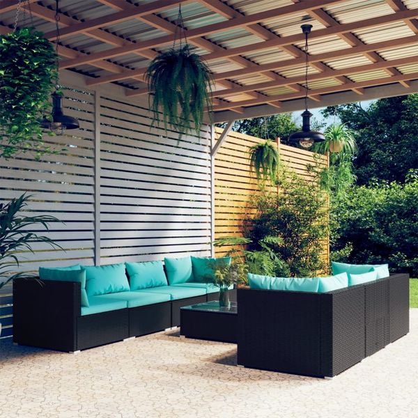 vidaXL 8-tlg. Garten-Lounge-Set mit Kissen Poly Rattan Schwarz 3101505