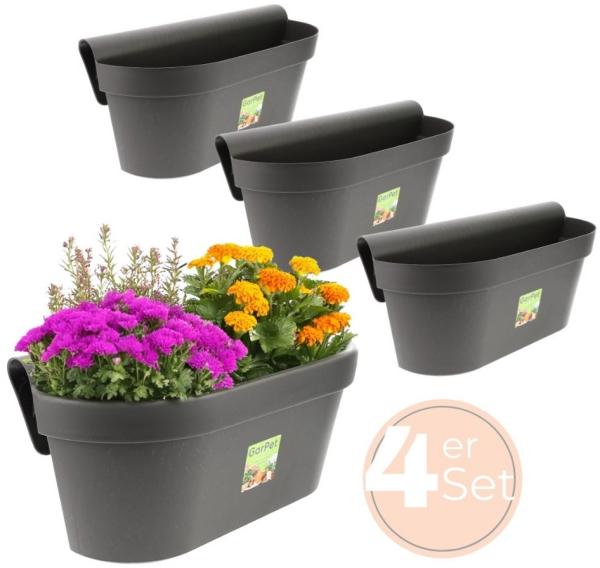 GarPet Balkonkasten 4x Geländerkasten Balkon mit Wasserspeicher Blumen Topf Kasten