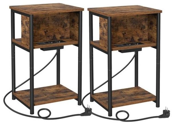 Vasagle Beistelltisch (2-St), mit Steckdose, 2 AC-Anschlüsse, 2 USB-Anschlüssen