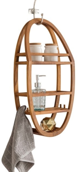 Destiny Duschablage SPA & LIVING, Wandregal, 2 Ablagefächer, oval 33x12,5x62cm, Teak Bild 3