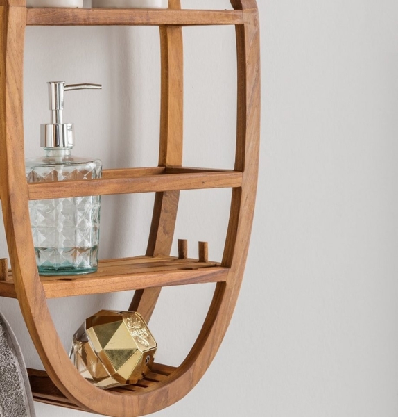 Destiny Duschablage SPA & LIVING, Wandregal, 2 Ablagefächer, oval 33x12,5x62cm, Teak Bild 2