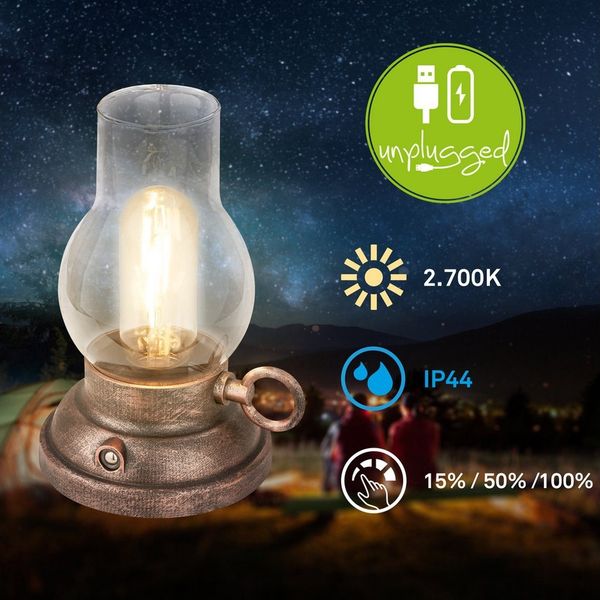 Briloner Leuchten LED Tischleuchte Vintage Tischlampe Akku Kerzenlicht Nachtlicht kabellos, LED fest integriert, 10,5 x 17,5 cm Beige/Bronze-crafted, Anthrazit, 1,5W Schlafzimmer