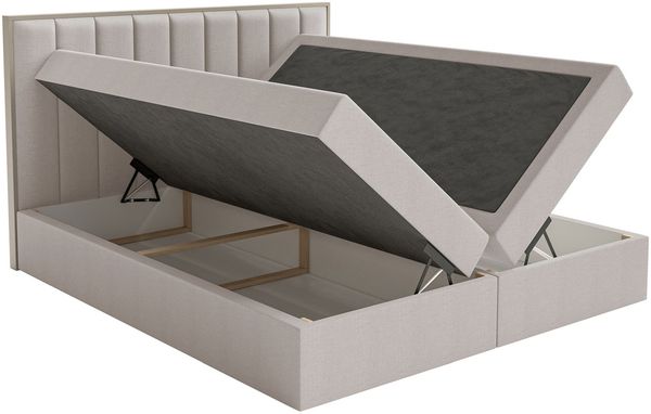 Selsey 'Togents' Boxspringbett 180x200 mit Stauraum und Topper, hydrophobe Chenille, graubeige Bild 4