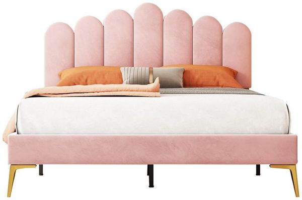 Flieks Polsterbett, Doppelbett mit Finger-Form-Kopfteil und Lattenrost 140x200cm Samtstoff