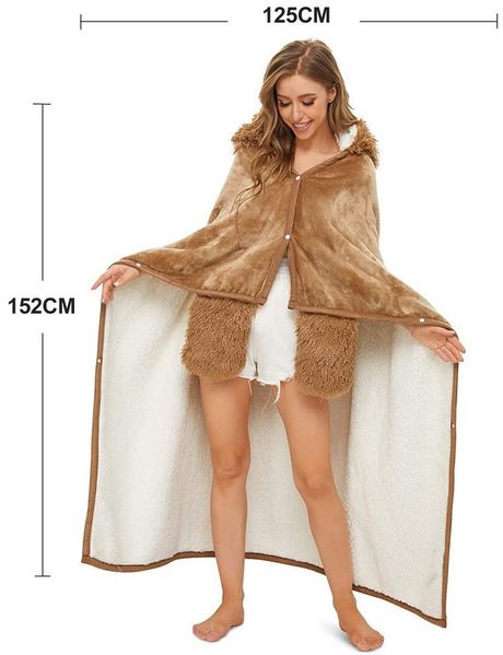 Wohndecke Weiche Tier Flanell-Fleecedecke,Geschenk für Frauen,Sofadecke, Mutig, Kapuzendecke und Handschuhe 152 * 125cm,perfekte Wintergeschenk
