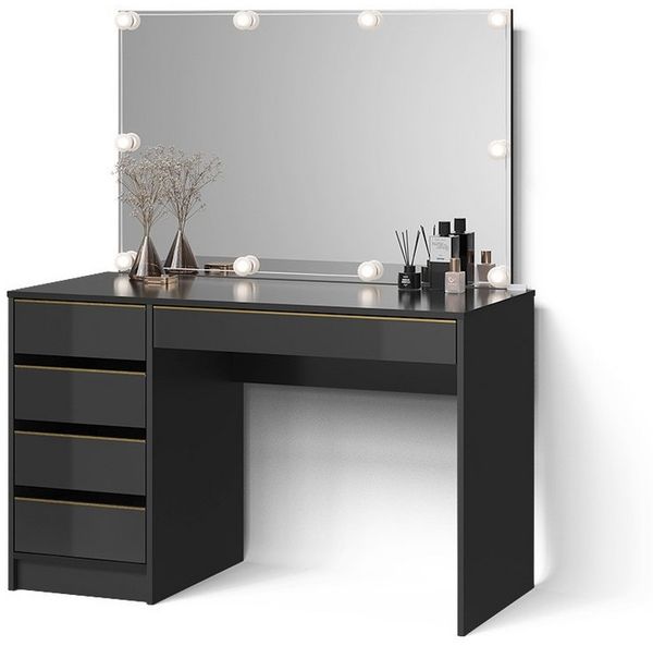 Livinity® Schminktisch Imola, Schwarz/Gold/Gold, 120 cm mit LED Beleuchtung (2-St)
