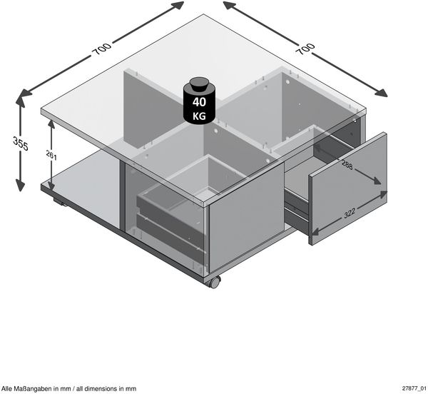 Couchtisch >TWIN 1< in weiß - 70x36x70cm (BxHxT) Bild 2