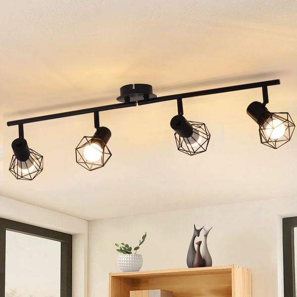 ZMH Deckenstrahler 4 Flammig Deckenlampe Schwarz - Deckenspots Vintage Retro E14 Industrie Schwenkbar 350°Deckenleuchte Metall Innen für Wohnzimmer Kinderzimmer Schlafzimmer Küche