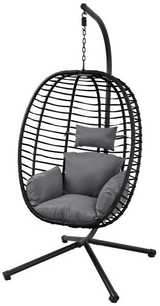 SVITA Hängesessel BELLY, mit Gestell, inkl. Kissen, Polyrattan, klappbar, Schwarz
