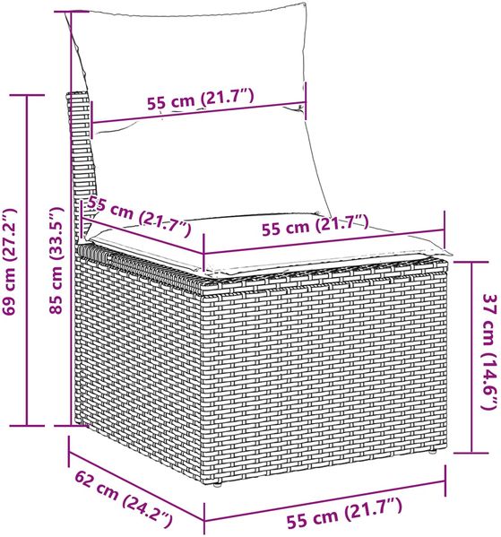 vidaXL Gartensofa-set mit Kissen 9 pcs Schwarz 3363319 Bild 12