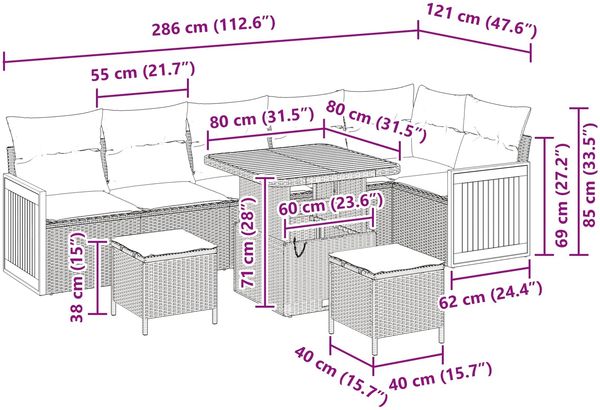 vidaXL Gartensofa-set mit Kissen 9 pcs Schwarz 3363319 Bild 11