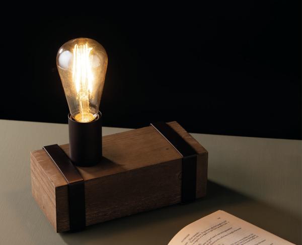 Ausgefallene Holzbalken Industriedesign Tischlampe 1 flammig mit Vintage LED