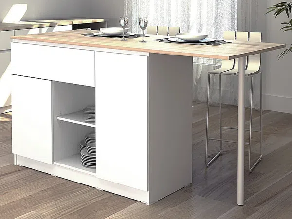 Vente-unique - TUNORI Küchenmöbel Holz, Platte BeigeWeiß - B 70 cm x H 90,5 cm x L 169,8 cm