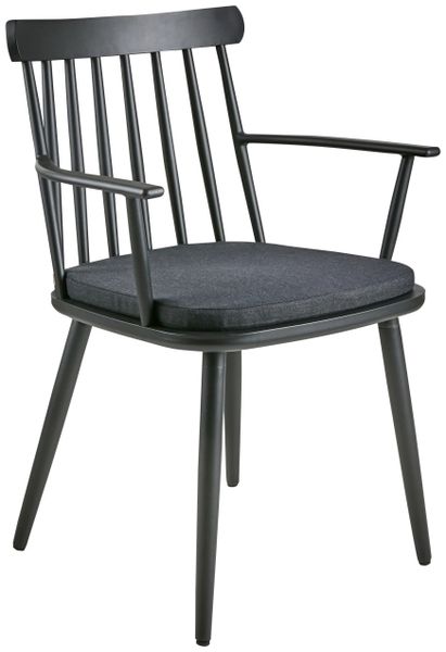 Gartenstuhl Winsor mit Armlehne aus Aluminium und Acryl-Stoff, klassisch, Schwarz, inkl. Kissen