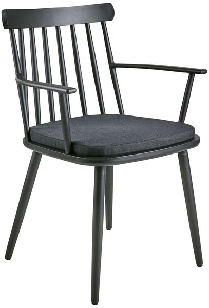 Gartenstuhl Winsor mit Armlehne aus Aluminium und Acryl-Stoff, klassisch, Schwarz, inkl. Kissen