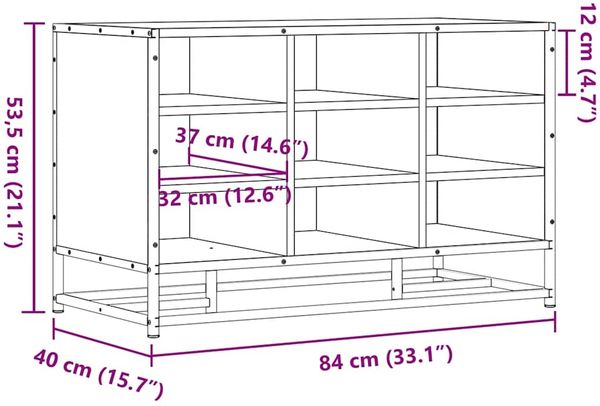 vidaXL Schuhbank Grau Sonoma 84x40x53,5 cm Holzwerkstoff und Metall 849232 Bild 9