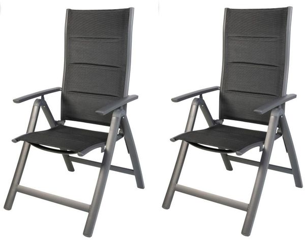 2 Stück Gartensessel Comfort 6-fach verstellbar gepolstert schwarz