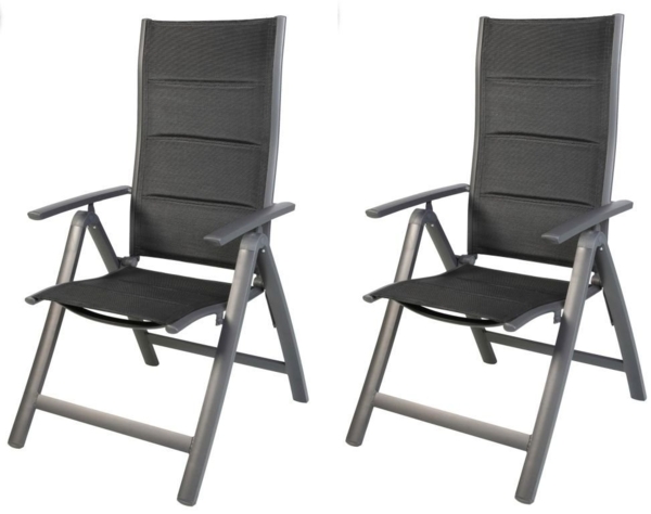 2 Stück Gartensessel Comfort 6-fach verstellbar gepolstert schwarz