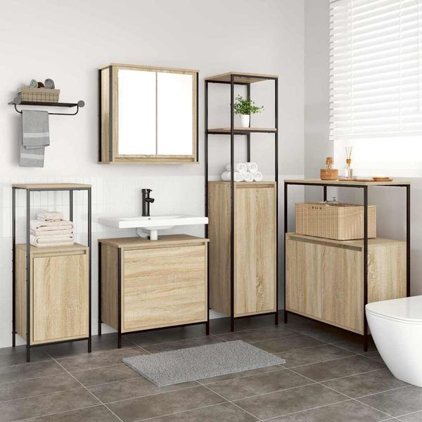 vidaXL Badezimmermöbel-Set mit Regal mit Tür 5 pcs Beige Holzwerkstoff 3328370