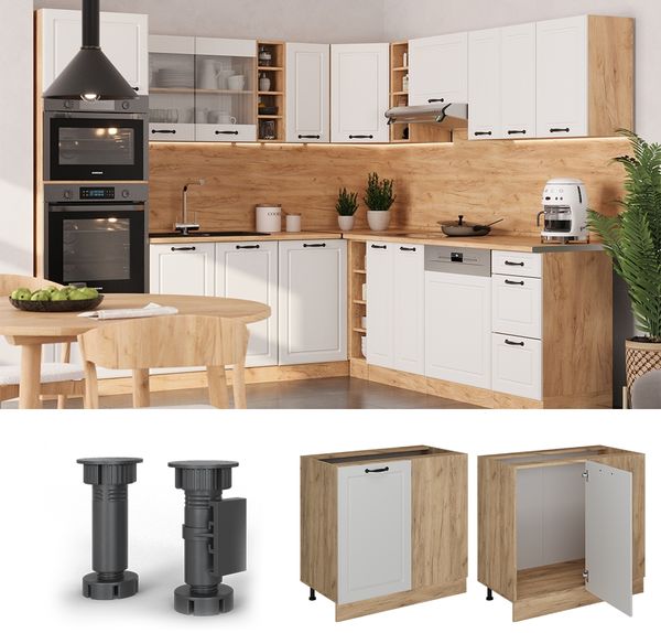 Eckunterschrank R-Line Weiß Landhaus 86 cm ohne Arbeitsplatte Vicco Bild 3