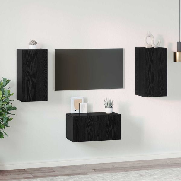 3 pcs TV-Schrank, Lowboard TV Schwarz Eichen-Optik Holzwerkstoff