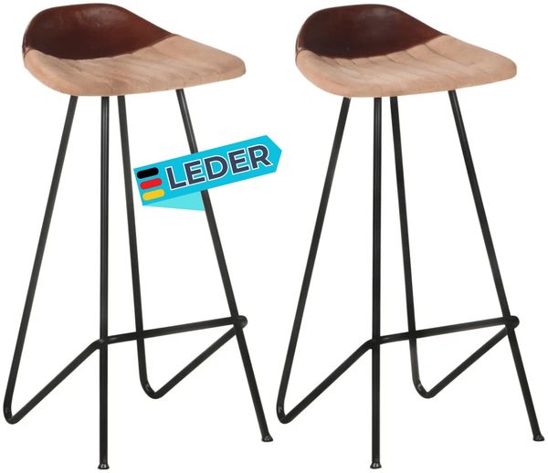 Barhocker MUKE 2er Set Hellbraun Echtleder | Barstühle Küchenhocker Thekenhocker für Küche Hausbar