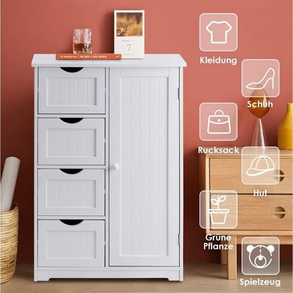 KOMFOTTEU Sideboard Beistellschrank, mit 4 Schubladen,verstellbare Ablagen
