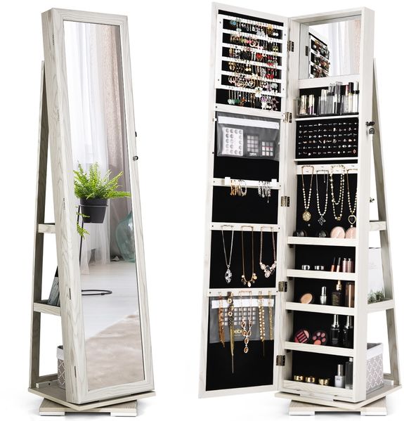 Um 360° drehbarer Schmuckschrank 2 in 1 Schmuckschrank 39 x 39 x 161 cm Weiß