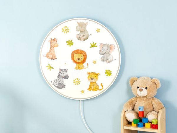 Kinderzimmer Wandlampe Safari Ø 25cm mit Schalter, Kabel, Stecker & E14 LED