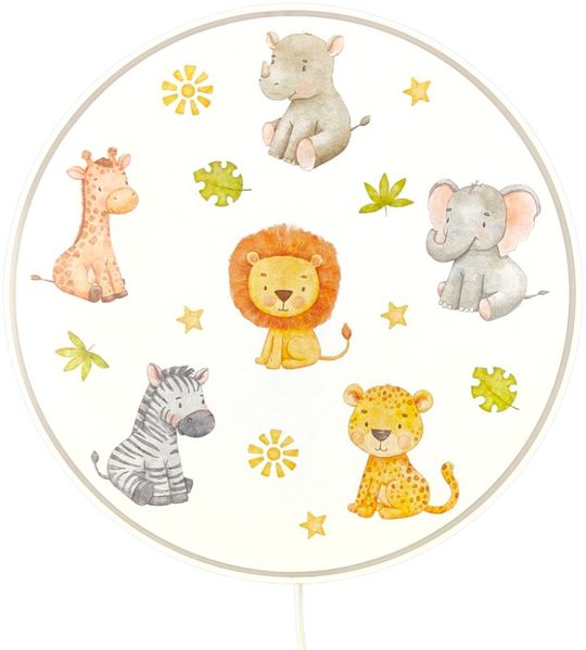 Kinderzimmer Wandlampe Safari Ø 25cm mit Schalter, Kabel, Stecker & E14 LED Bild 2