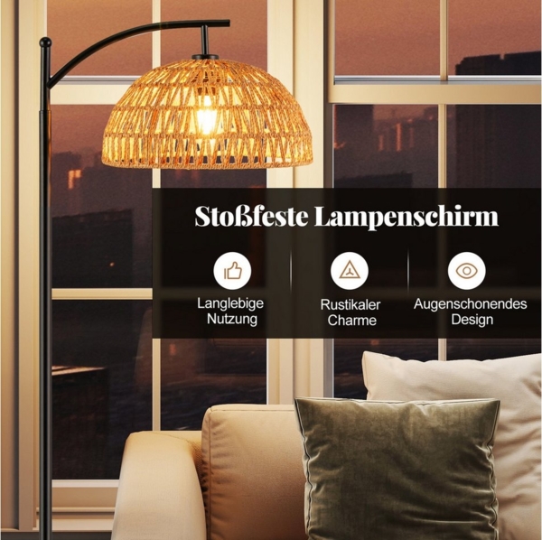 COSTWAY Stehlampe, 160cm hoch, mit hängendem Lampenschirm & Fußschalter Bild 3