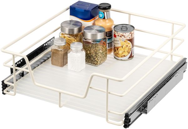 Teleskopschublade für 45 cm Schrank mit Einlegeboden, aus Metall, cremeweiß