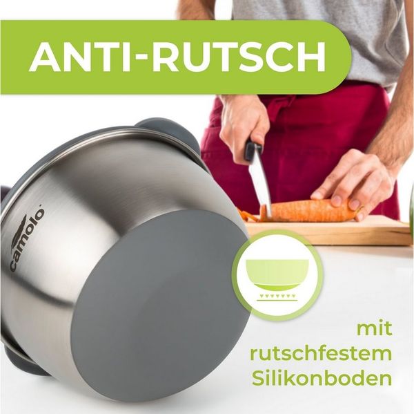 Camolo Rührschüssel Profi Salatschüssel Edelstahl 3er Set mit transparenten Deckeln, 18/10 Edelstahl, (6-tlg)