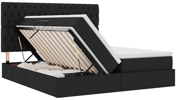 vidaXL Bett mit LED-Lichtleisten Schwarz 200 x 200 cm Stoff 3372853 Bild 8