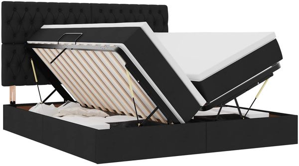 vidaXL Bett mit LED-Lichtleisten Schwarz 200 x 200 cm Stoff 3372853 Bild 2