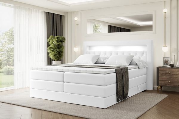 ALTDECOR Boxspringbett NOEL GOLD KING (Multipocket H4 und H3 Matratze Bonellfederung Topper Kopfteil mit LED)