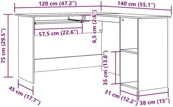 vidaXL Eckschreibtisch Artisan-Eiche 120x140x75 cm Holzwerkstoff 855901 Bild 9