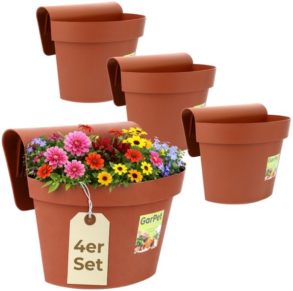4er Set Geländertopf Balkon mit Wasserspeicher Blumentopf Zaun Blumenkasten Geländer Geländerkasten Balkontopf Balkonkasten Balkon Blumenkasten Geländer Terracotta