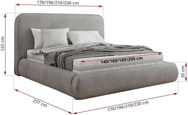 Bett mit Stauraum Polsterbett BENEA CLASSIC, Doppelbett mit Lattenrost Gepolstertes Kopfteil Gasdruckfeder Schlafzimmerbett Multipocket Matratze - 160 x 200 cm - Hellgrau Velvet - ELORI LUX Bild 4