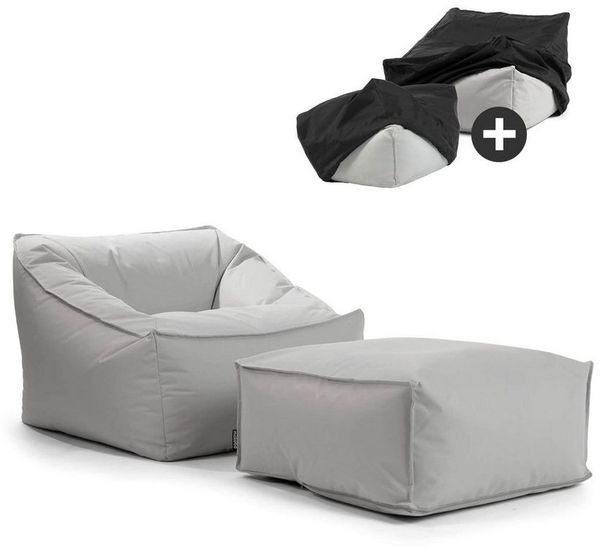 mokebo Sitzsack Der Sunnyboy (mit Hocker), Bean Bag Outdoor, Sitzsack für deinen Balkon, Gartenliege in Grau