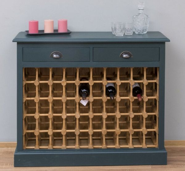 Weinregal im Landhausstil ozeanblau-hellbraun