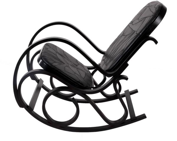 Schaukelstuhl M41, Schwingsessel Fernsehsessel, Massiv-Holz ~ Walnuss-Optik, Patchworkleder schwarz Bild 4