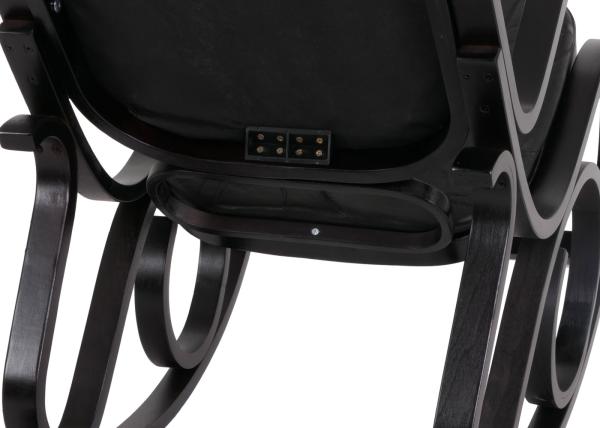 Schaukelstuhl M41, Schwingsessel Fernsehsessel, Massiv-Holz ~ Walnuss-Optik, Patchworkleder schwarz Bild 7