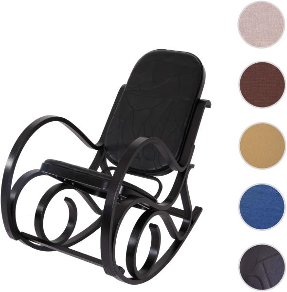 Schaukelstuhl M41, Schwingsessel Fernsehsessel, Massiv-Holz ~ Walnuss-Optik, Patchworkleder schwarz Bild 8