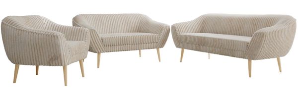 Wohnzimmerset PIRS 1-2-3, Skandinavisches Komplettset, Wellenfederung, Buche Füße, Sitzgruppe, Möbelset - Beige Cord Bild 6