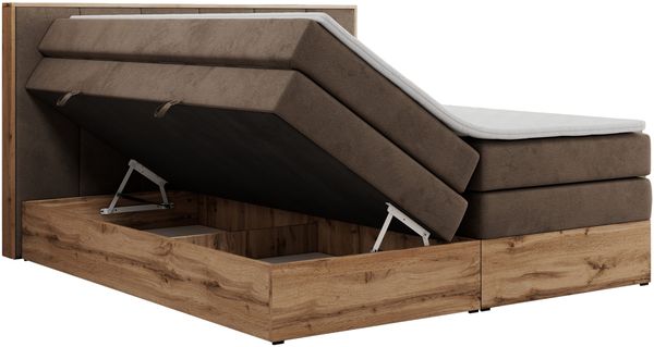 Boxspringbett, Doppelbett mit zwei 7 Härtezonen Multipocket-Matratzen, Bettkästen, Eiche Wotan Holzrahmen, Polsterbett mit Topper-Matratze - ALBERO 1 KING - 180 x 200 cm - Braun Velours - H3 Bild 5