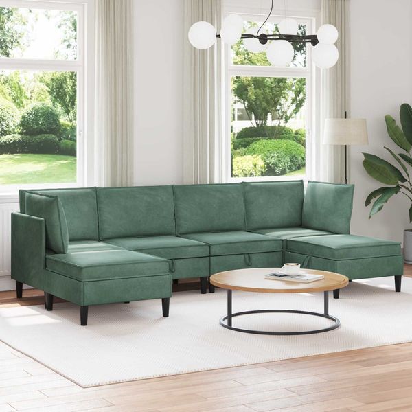 vidaXL Wohnzimmergarnitur mit Kissen mit Speicher 6 pcs Meergrün Samt 3413777