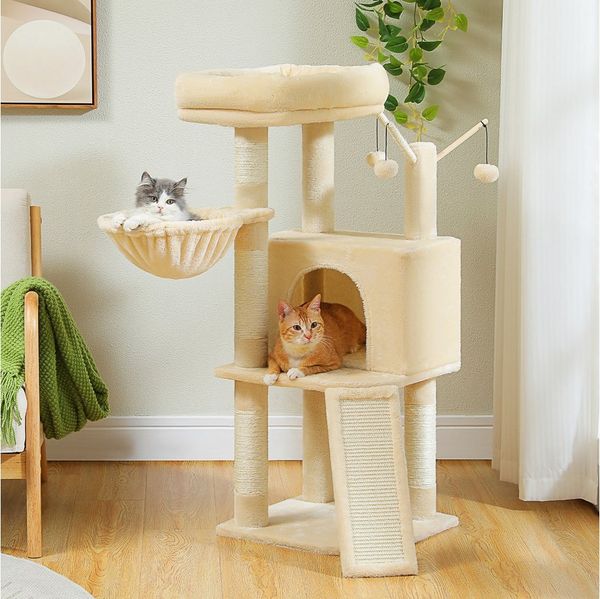 Purpurra Kratzbaum Mehrstöckiger Katzenturm für Wohnungskatzen, 105cm Höhe